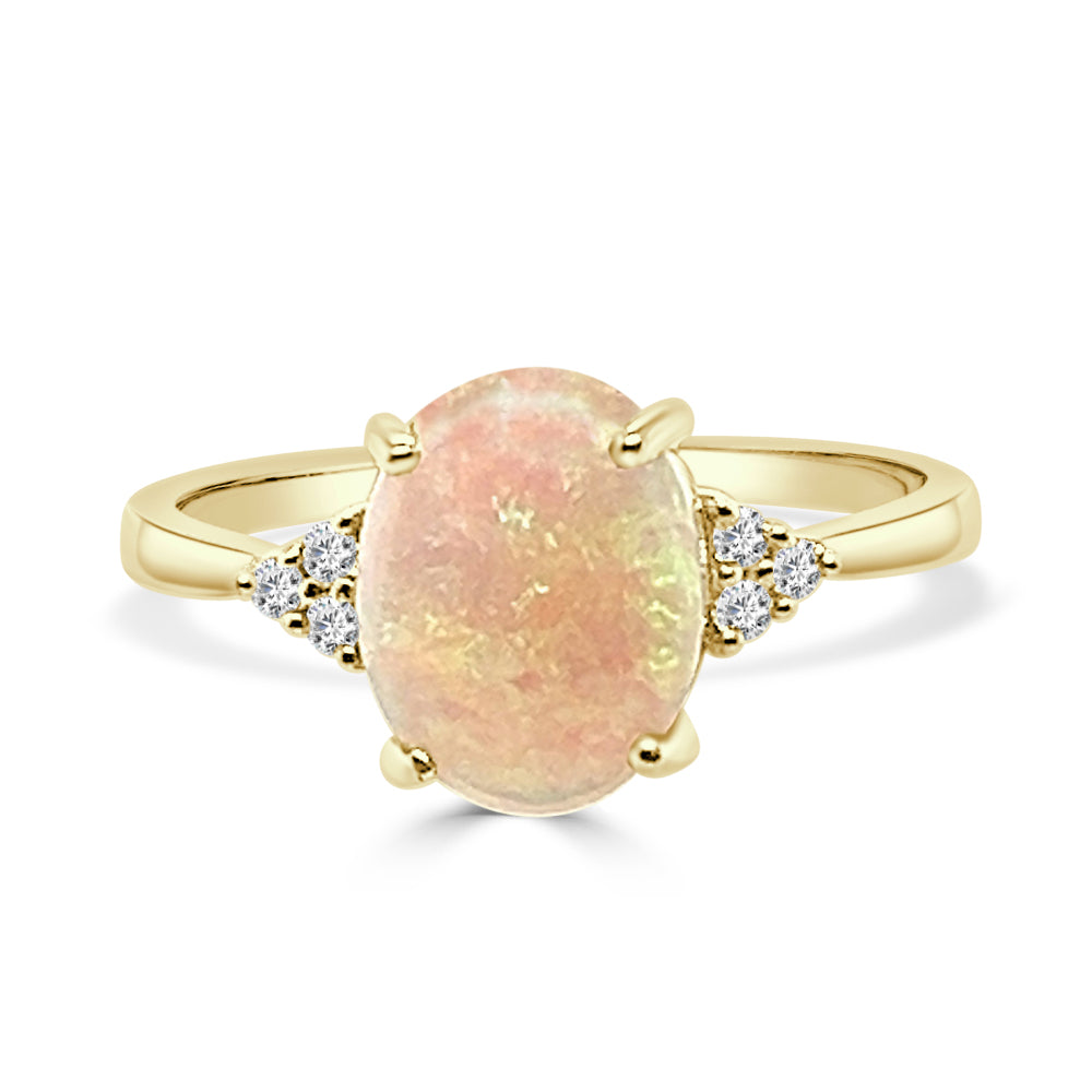 Radiant Australian White Opal Oval Ring in 14 Karat Yellow Gold - 1.65 Carats