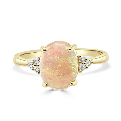 Radiant Australian White Opal Oval Ring in 14 Karat Yellow Gold - 1.65 Carats
