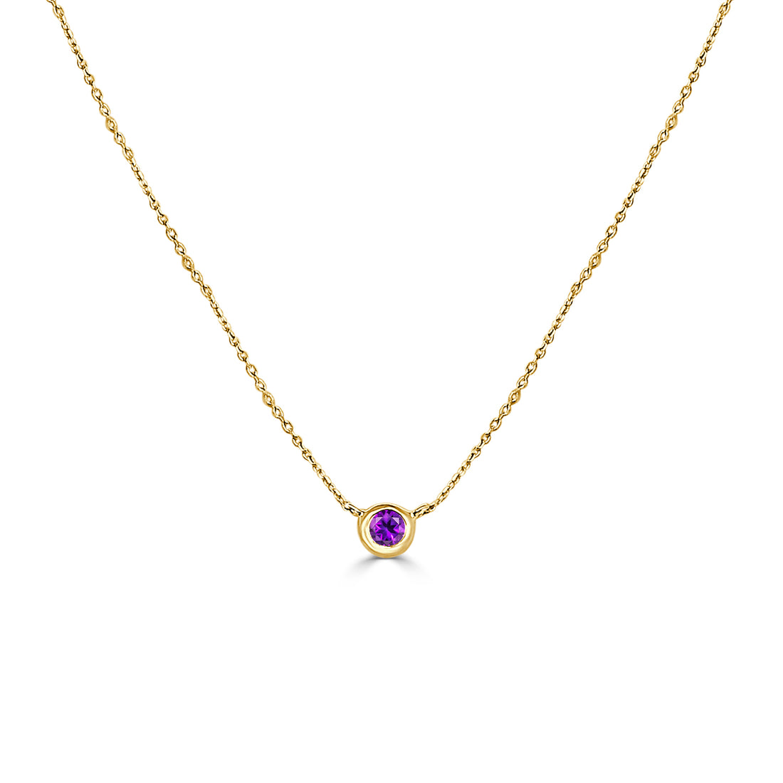 14 Karat Yellow Gold Amethyst Bezel Necklace with 0.11 Carat Amethyst