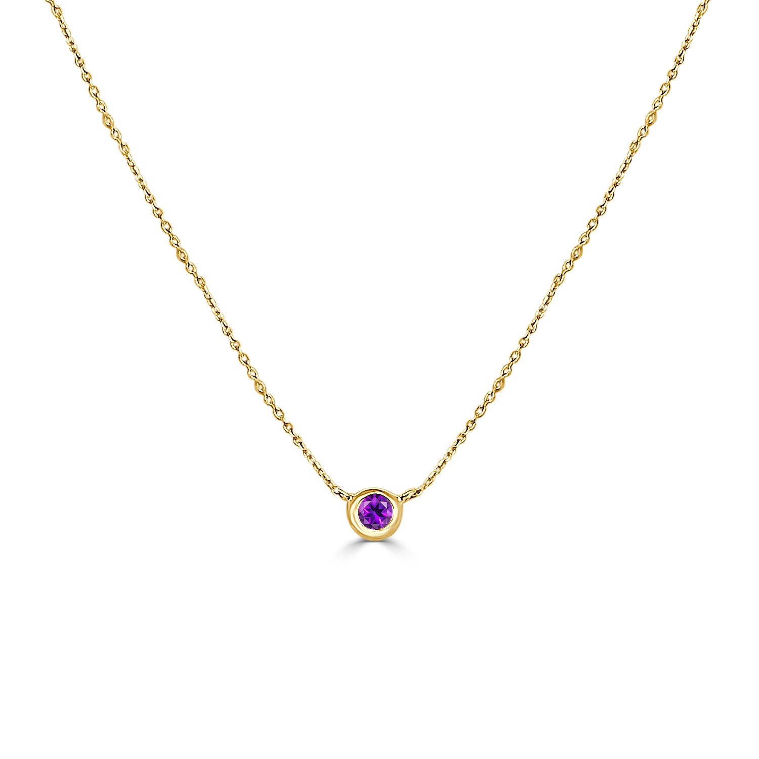 14 Karat Yellow Gold Amethyst Bezel Necklace with 0.11 Carat Amethyst