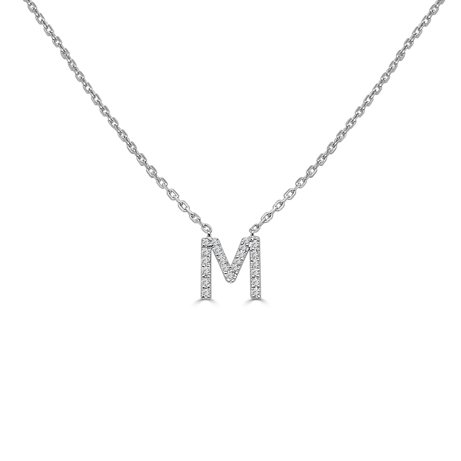 Sterling Silver Natural Diamond Initial M Necklace with 0.06ct Diamond