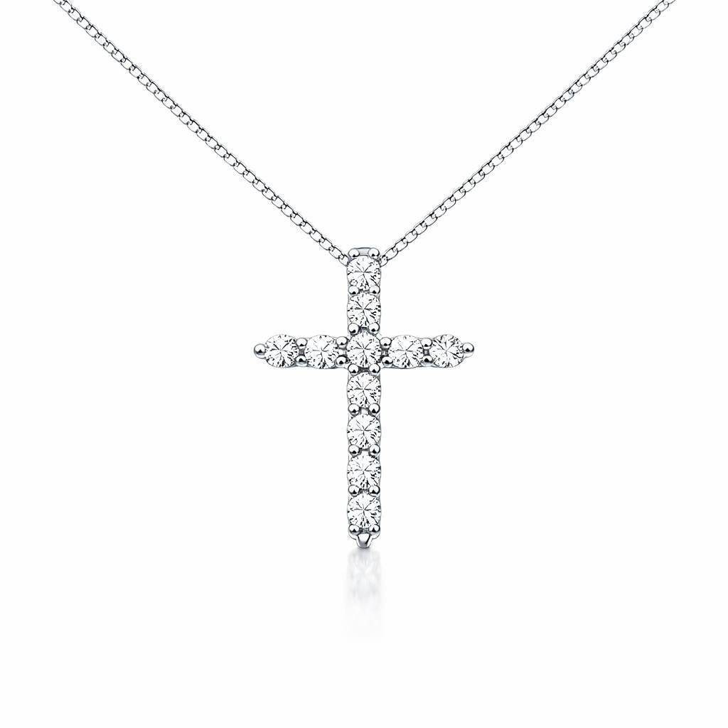 14 Karat White Gold Cross Necklace