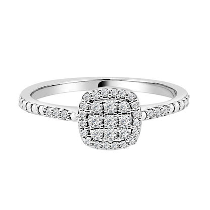 10K White Gold Cluster Cushion Engagement Ring with Natural Diamond, 0.20 ct