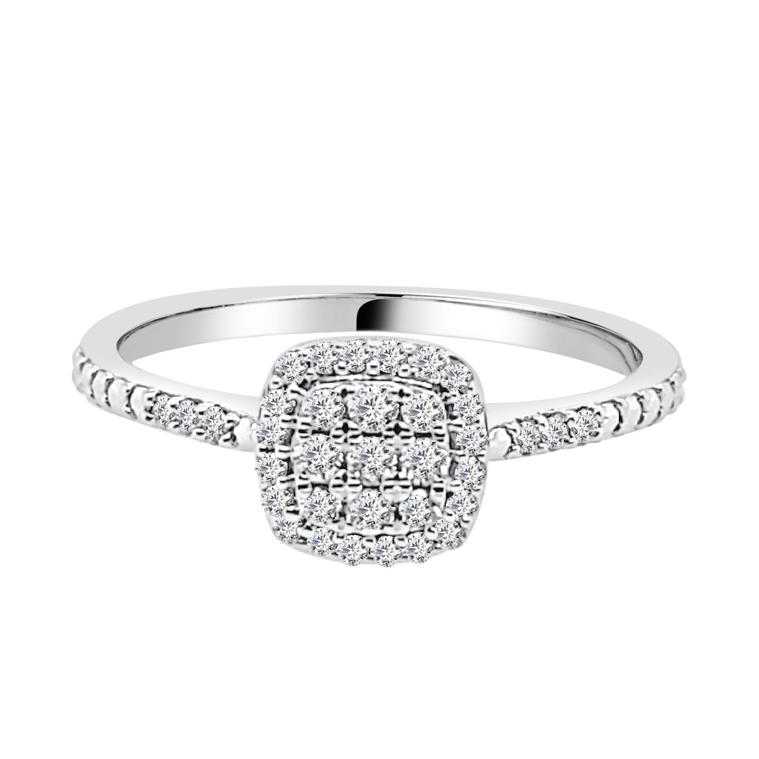 10K White Gold Cluster Cushion Engagement Ring with Natural Diamond, 0.20 ct