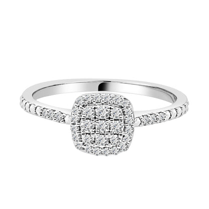 10K White Gold Cluster Cushion Engagement Ring with Natural Diamond, 0.20 ct