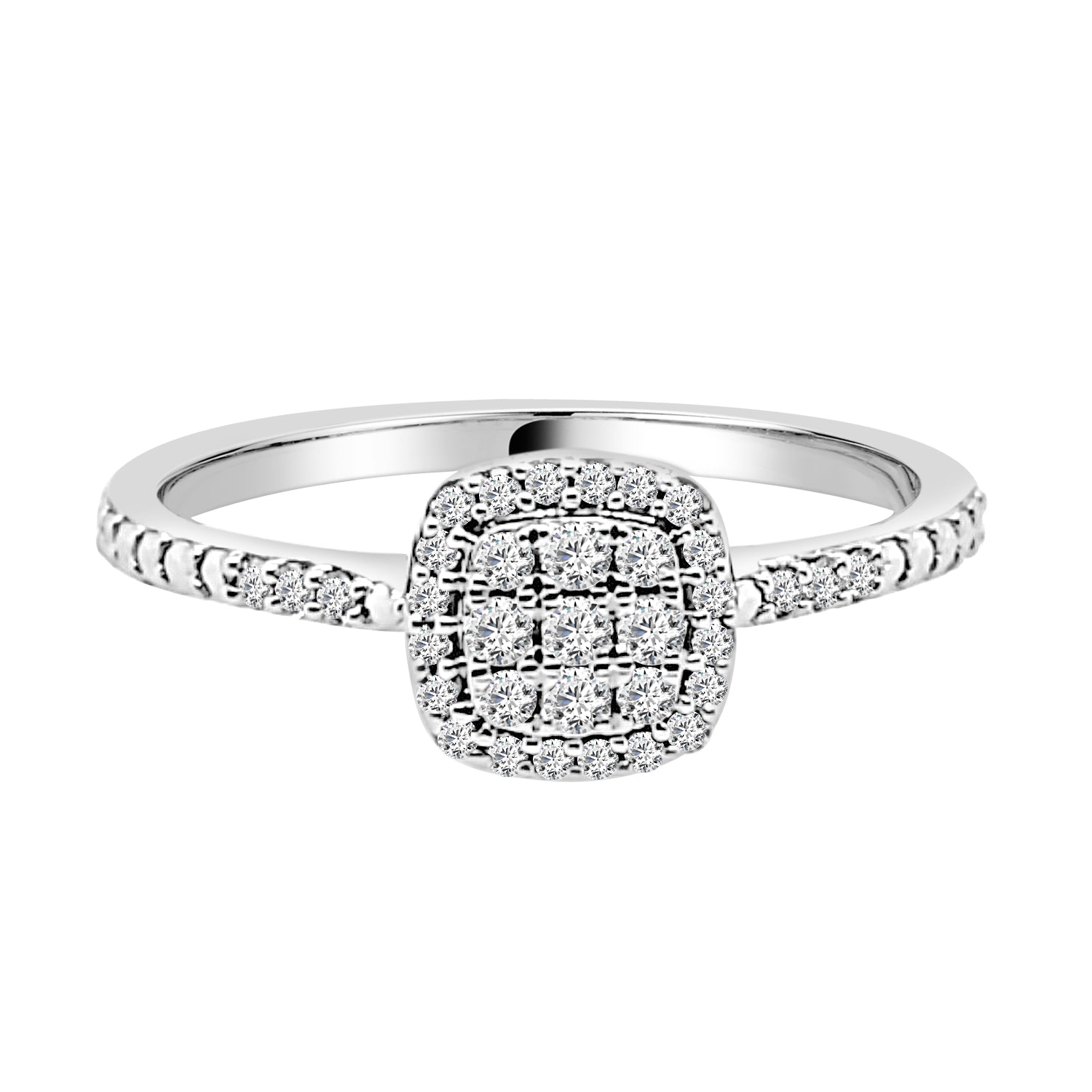 10K White Gold Cluster Cushion Engagement Ring with Natural Diamond, 0.20 ct