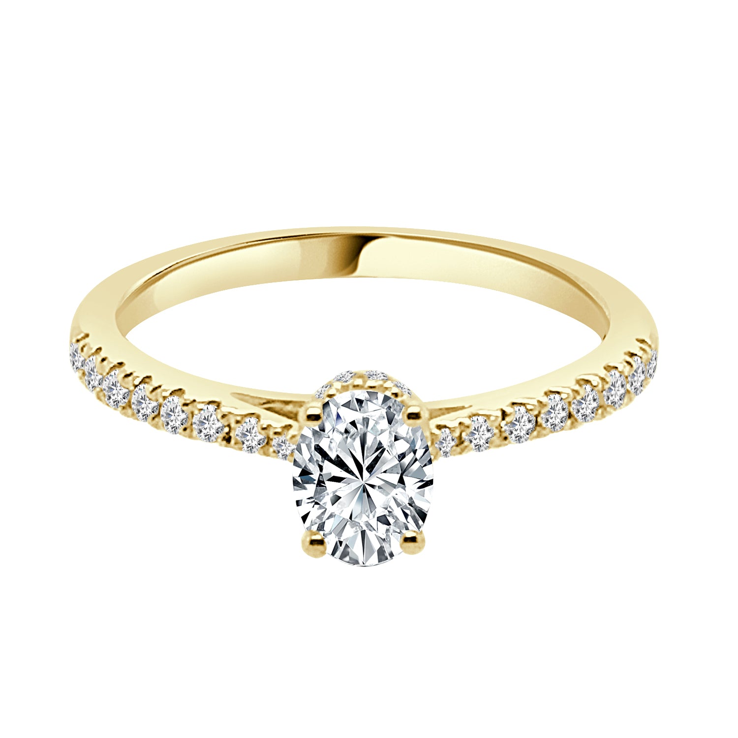 14K Yellow Gold Tapered Oval Sunken Engagement Ring with 0.50 ct Natural Diamond
