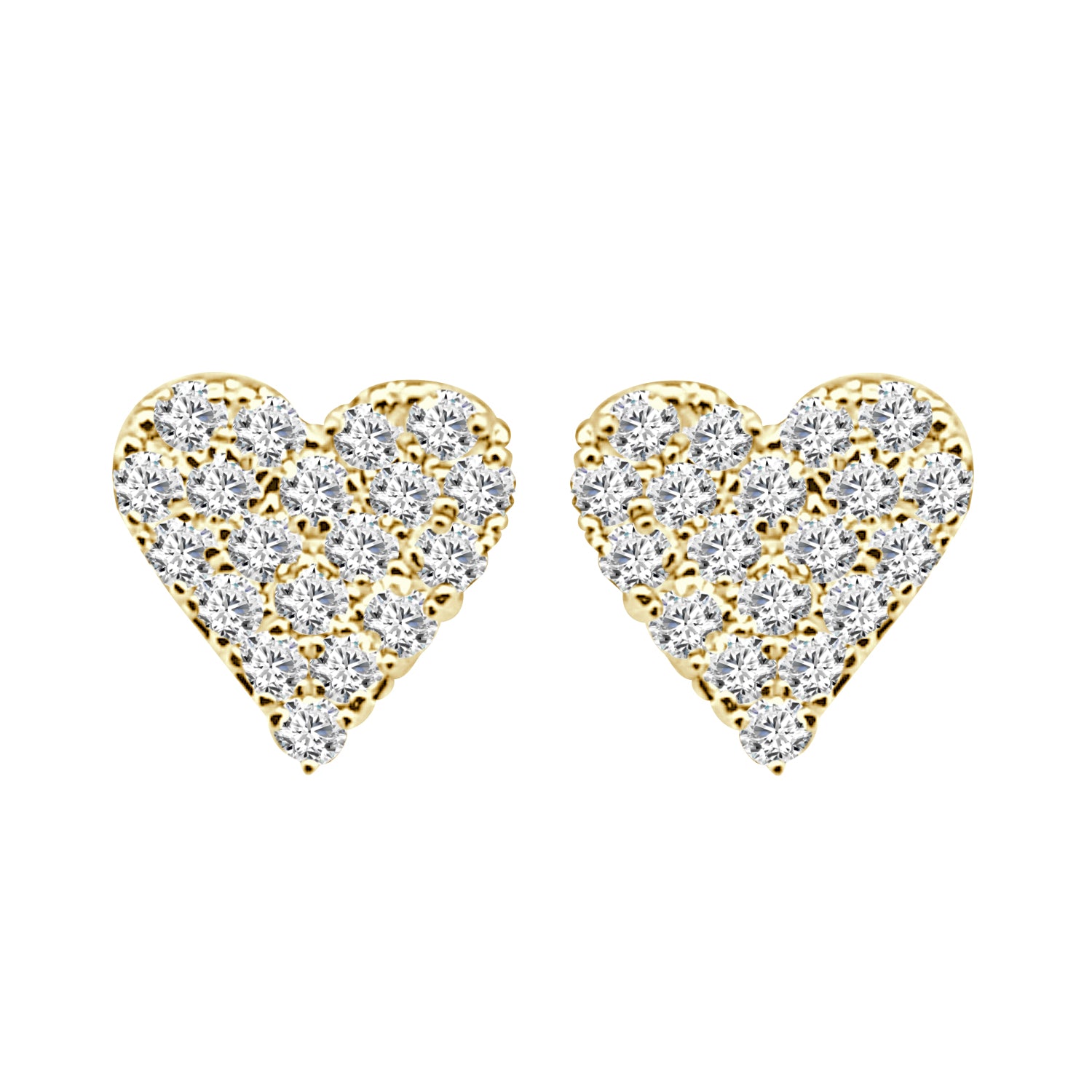 14K Yellow Gold Pave Heart Diamond Earrings, 0.38 ct