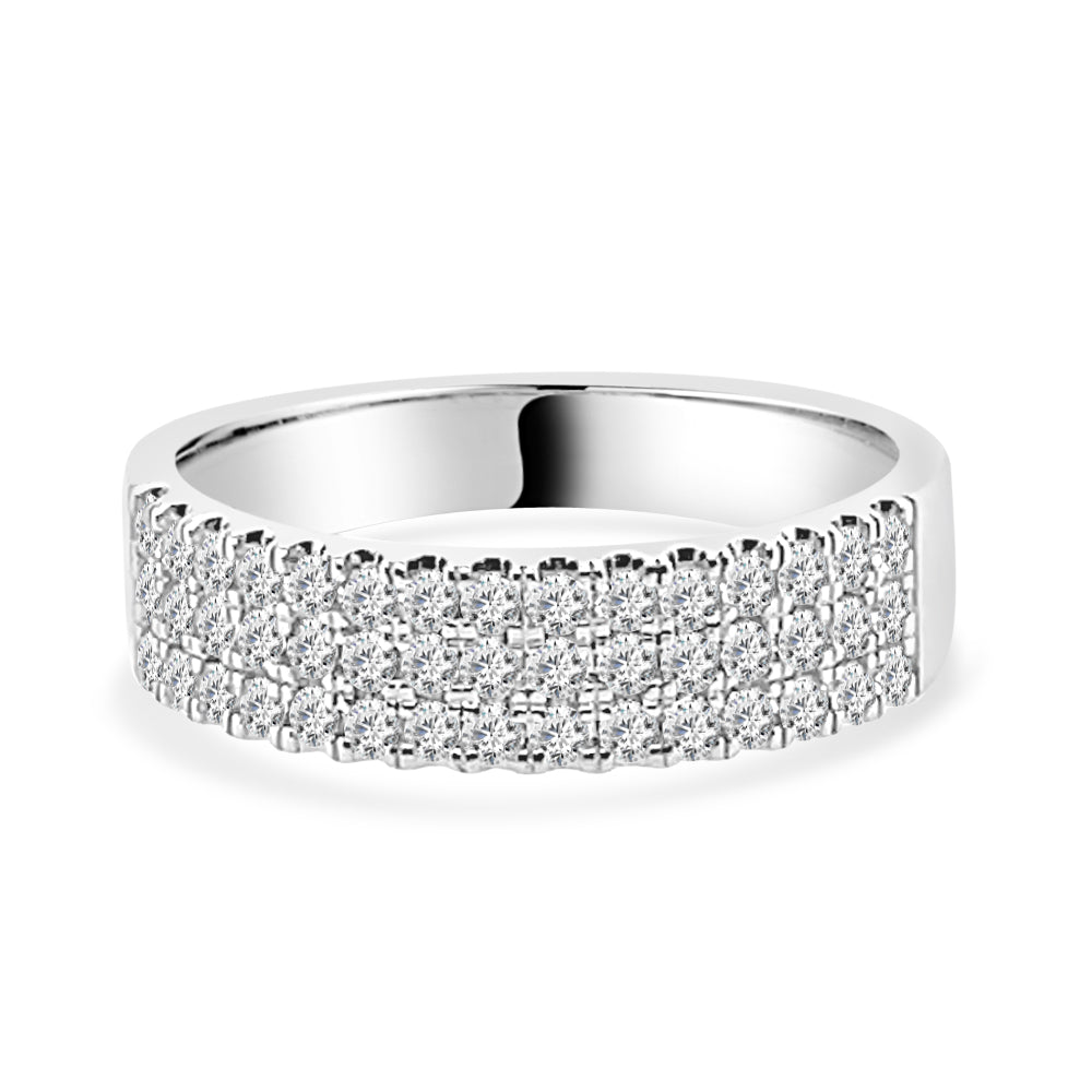 14K White Gold Three Row Round Diamond Ring, 0.50ct Natural Diamonds