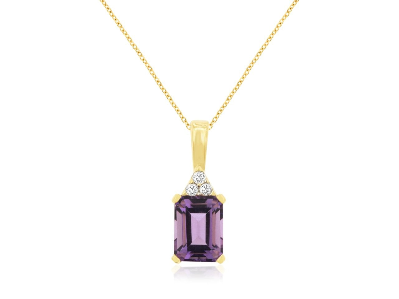 14 Karat Yellow Gold Amethyst Emerald Shape Necklace - 1.60 Carat