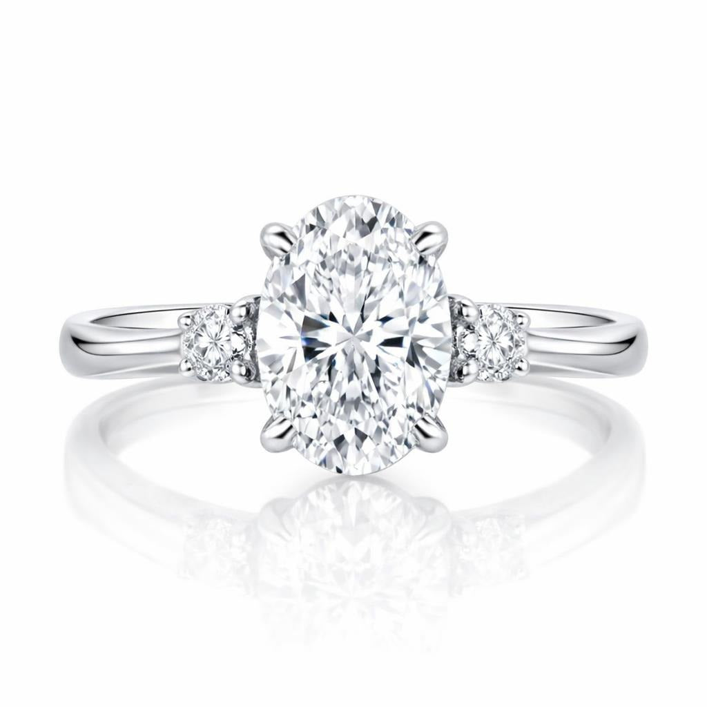14K White Gold Lab Diamond Oval Engagement Ring with Side Stones