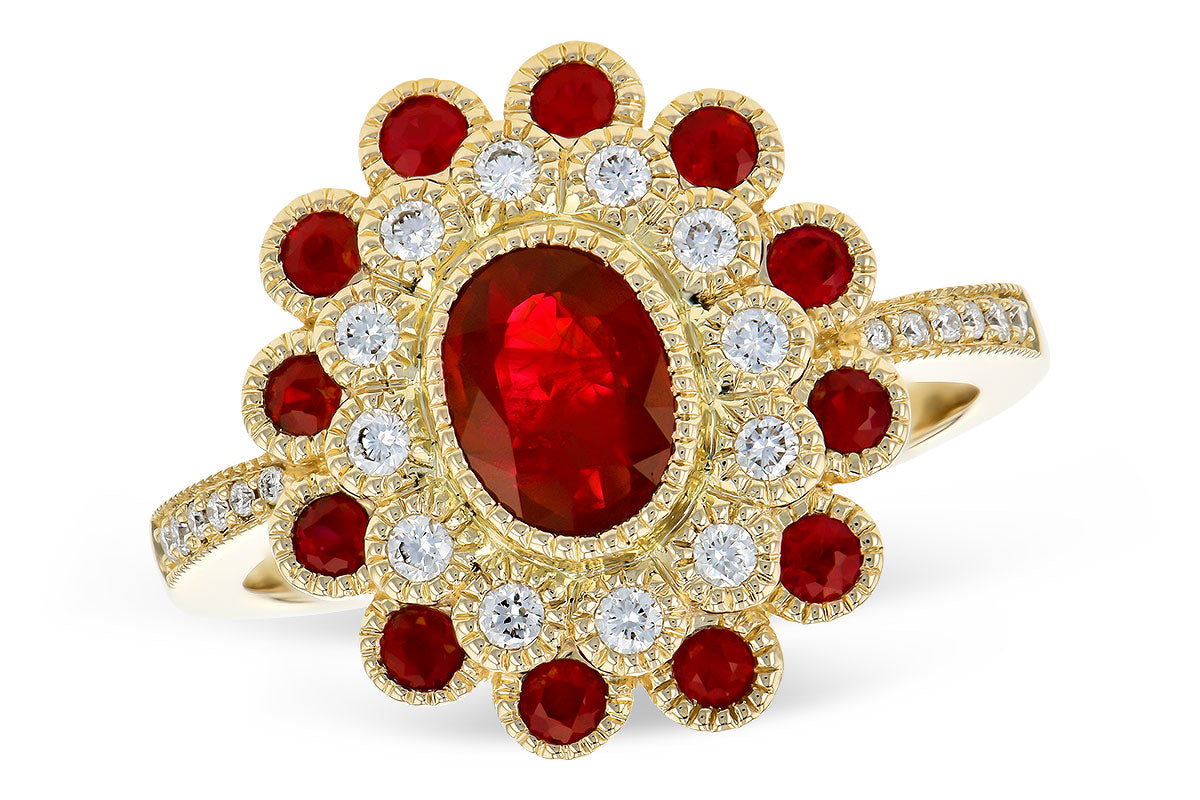 14K Yellow Gold Double Halo Ruby Ring - 1.15 Carats