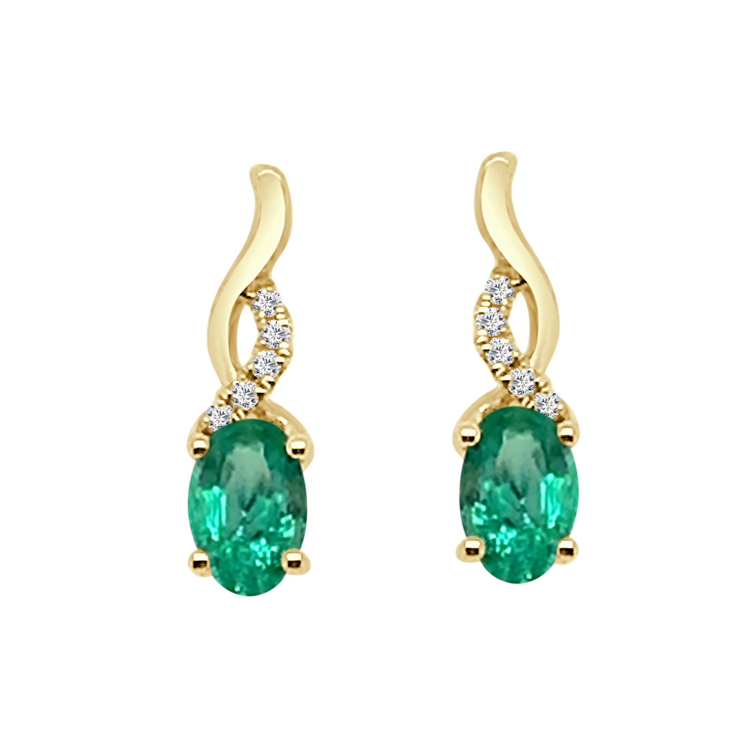 14K Yellow Gold Oval Twist Emerald Earrings - 0.82 Carat