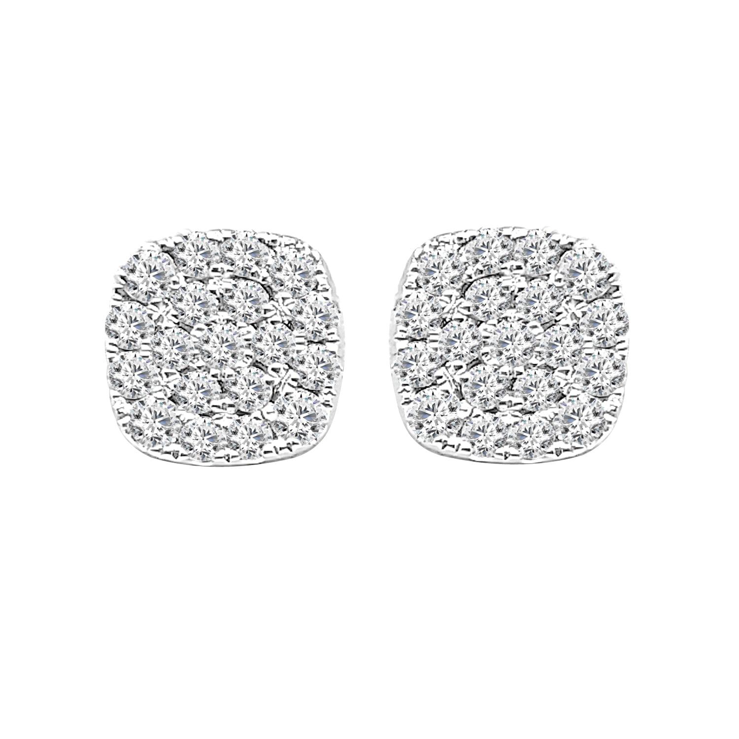 Cushion Cluster 14K White Gold Earrings with 0.92ct Natural Diamond Accent