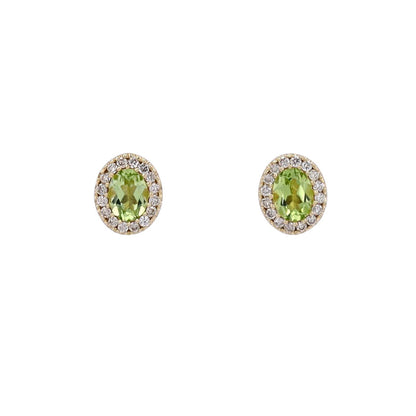 Peridot and Diamond Halo Stud Earrings in 10K Yellow Gold