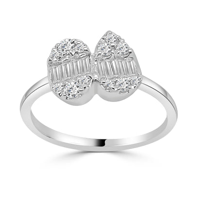 18K White Gold Pear and Oval Mosaic Diamond Ring – 0.53 Carats