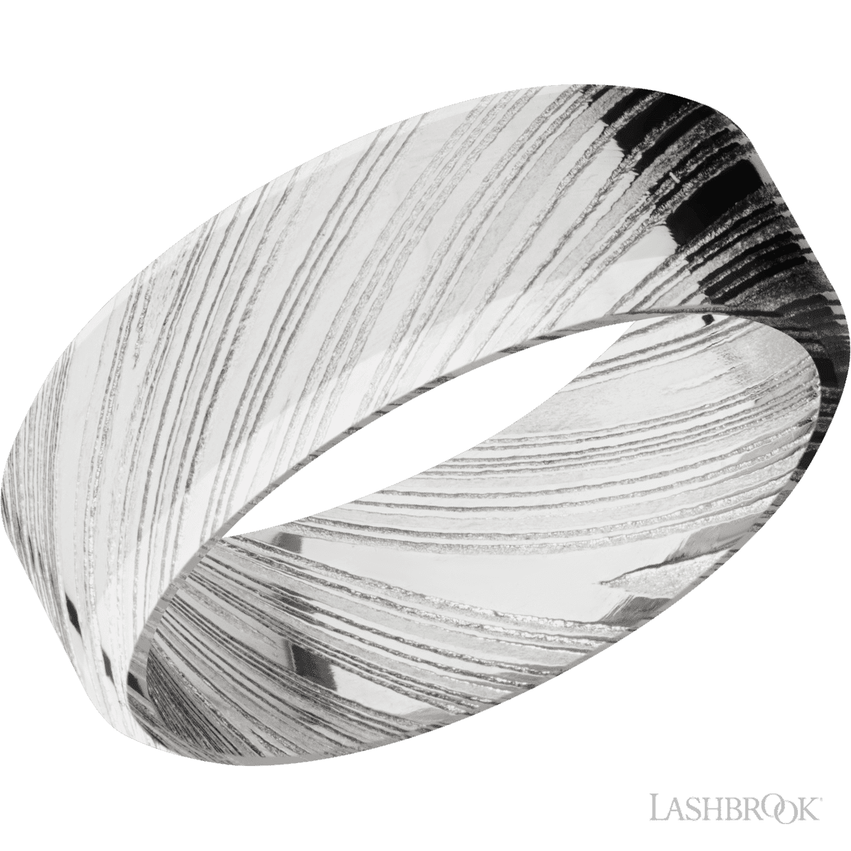 Damascus Steel Polished Woodgrain Wedding Band - Size 10
