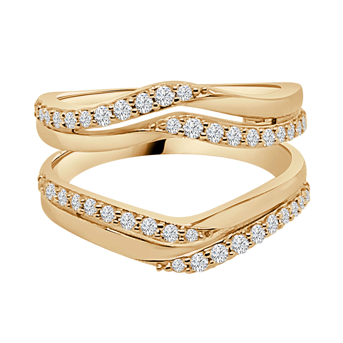 14K Yellow Gold Double Row Twist Angle Prong Set Wedding Band with 0.50 Ct Natural Diamond