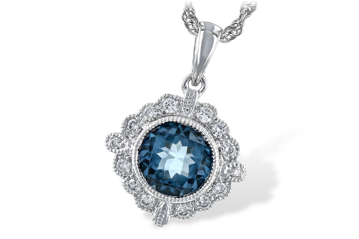 Vintage Halo Blue Topaz Necklace in 14 Karat White Gold - 0.98 Carats