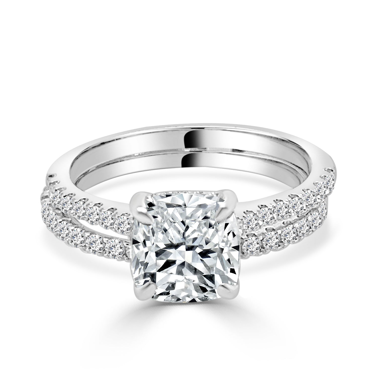 14K White Gold Lab Diamond Wedding Set with Cushion Shape 2.00 Carat Total Weight