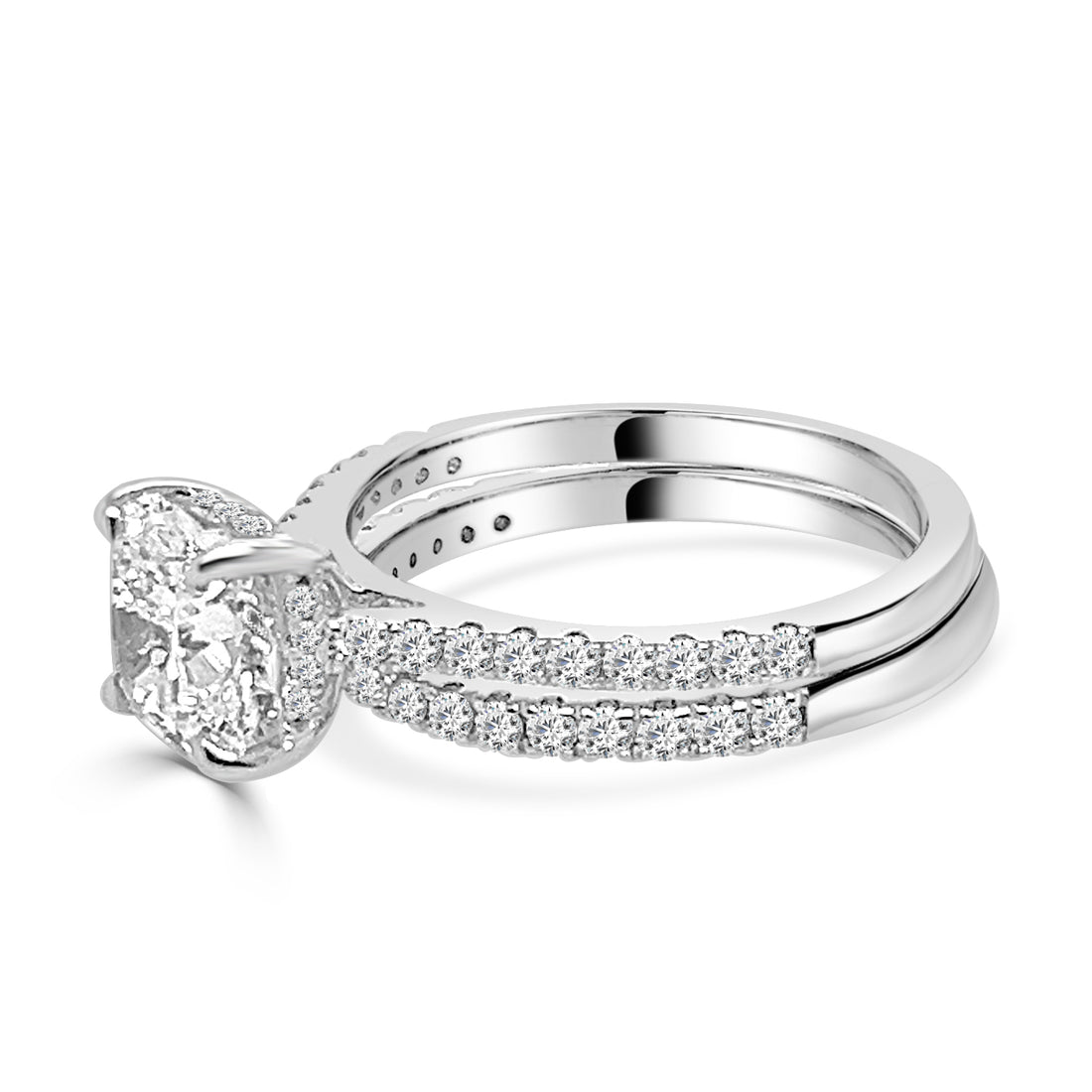 14K White Gold Lab Diamond Wedding Set with Cushion Shape 2.00 Carat