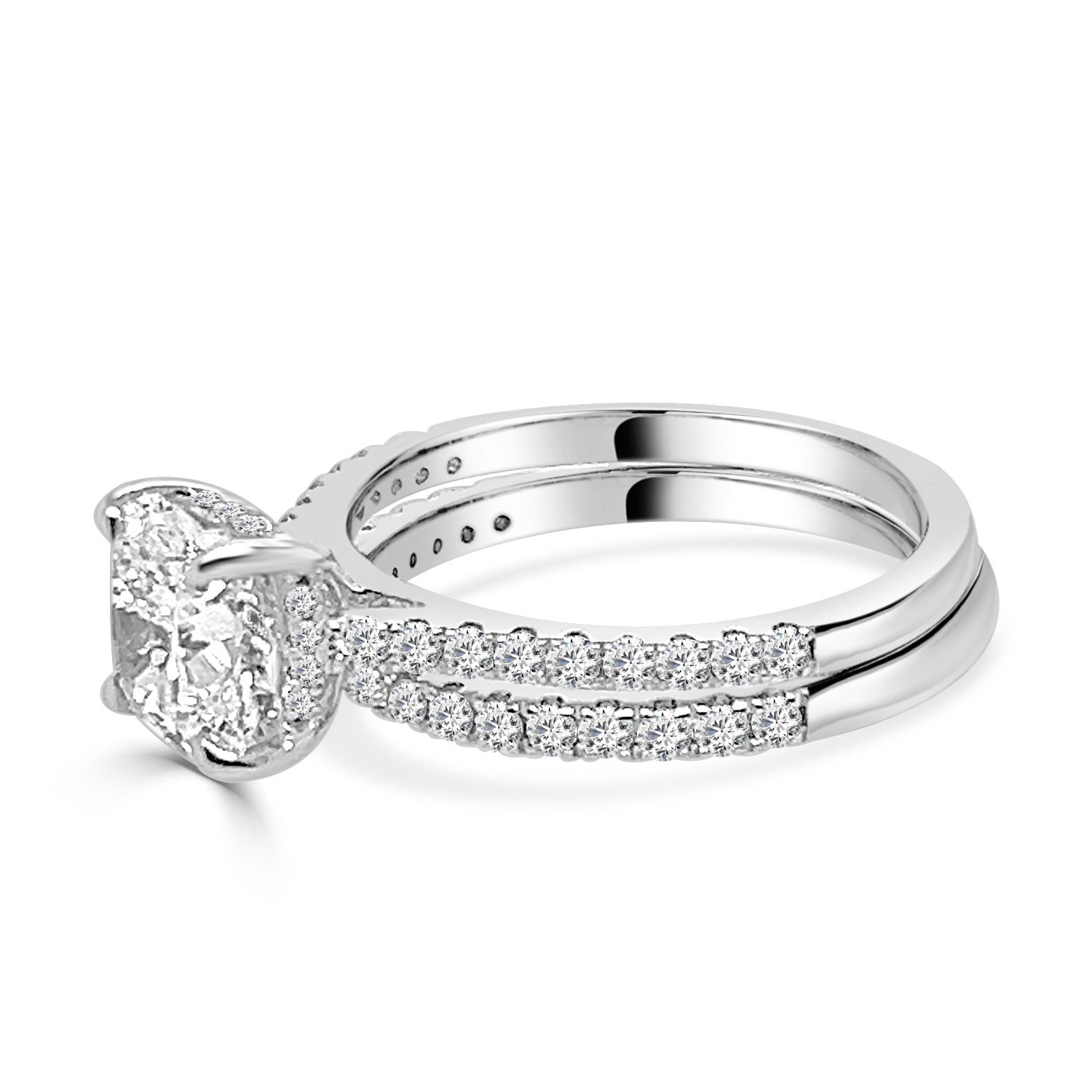 14K White Gold Lab Diamond Wedding Set with Cushion Shape 2.00 Carat Total Weight