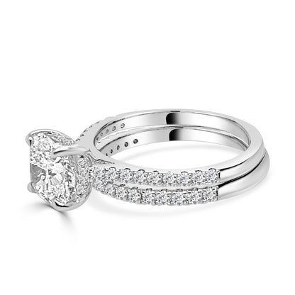 14K White Gold Lab Diamond Wedding Set with Cushion Shape 2.00 Carat Total Weight