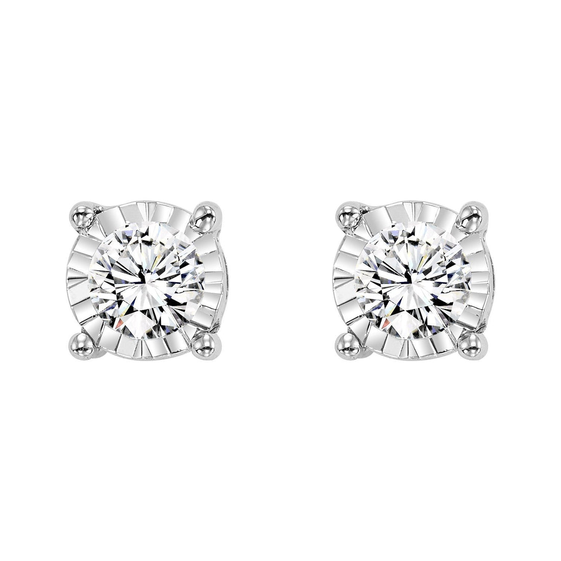 14K White Gold Illusion Set Lab Diamond Stud Earrings - 1.00 Carat Round Shape