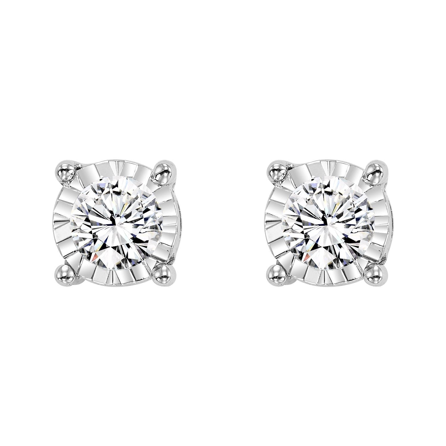 14K White Gold Illusion Set Lab Diamond Stud Earrings - 1.00 Carat Round Shape