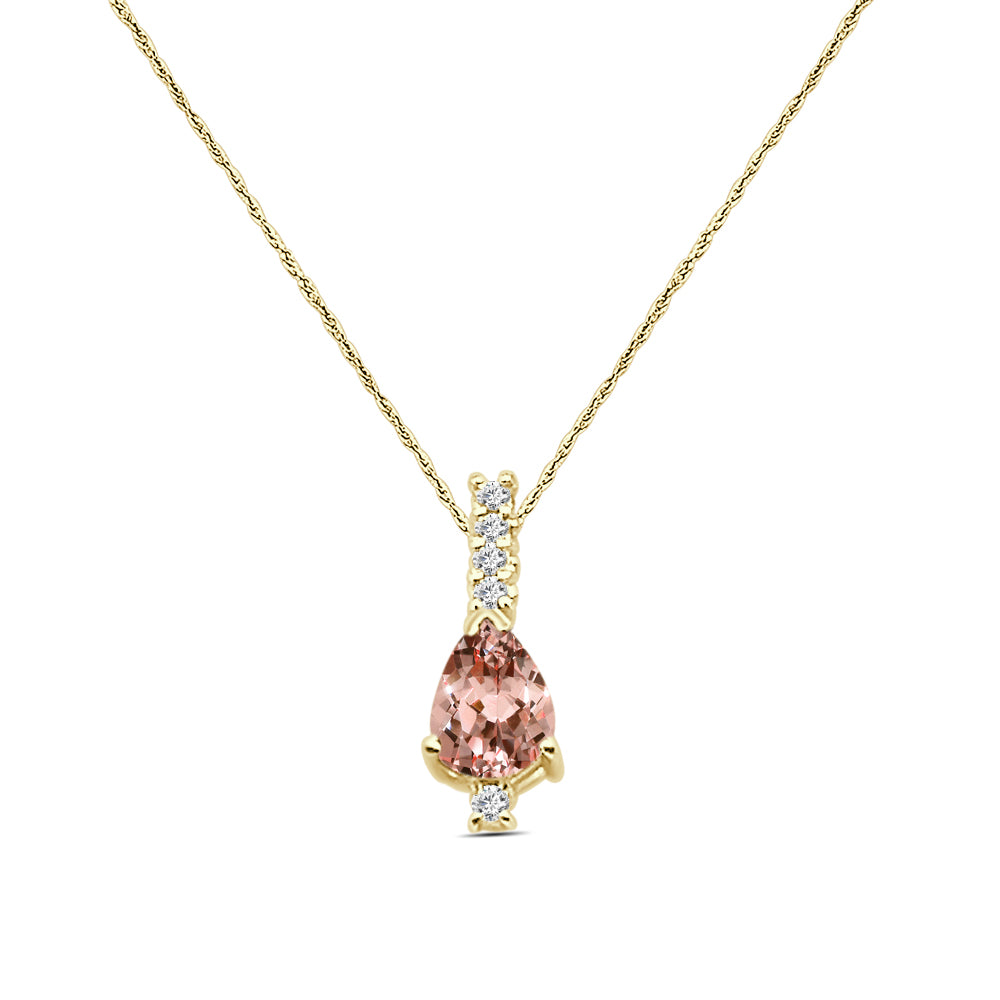 14K Yellow Gold Morganite and Diamond Pear-Shaped Necklace Pendant