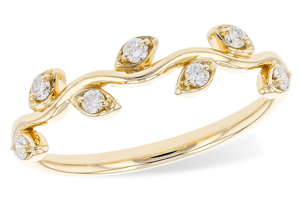14K Yellow Gold Vine Band Ring with 0.14ct Natural Diamond in Round Shape