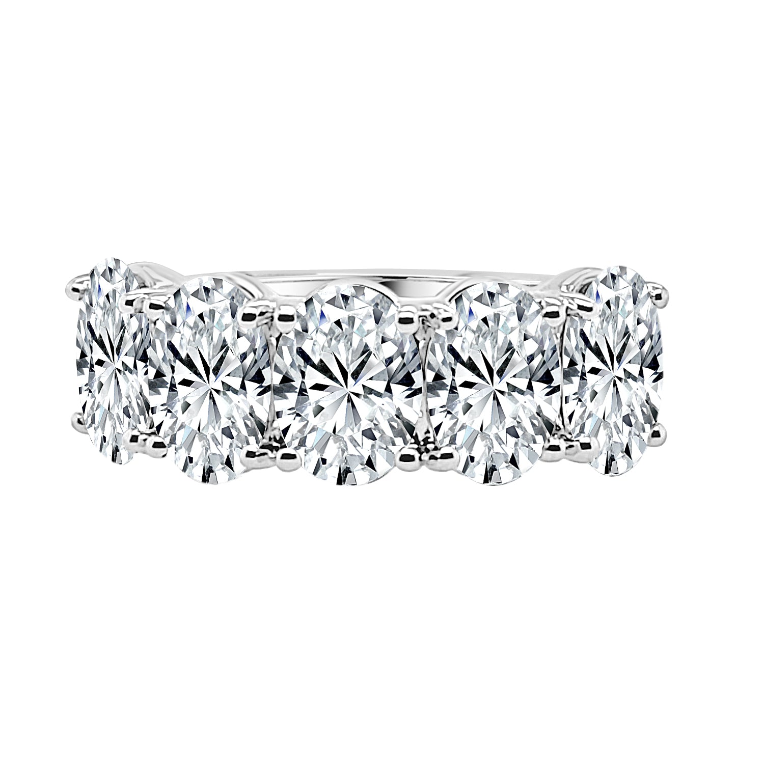 5 Stone Oval Lab Diamond Wedding Band in 14K White Gold - 3.50 Carats