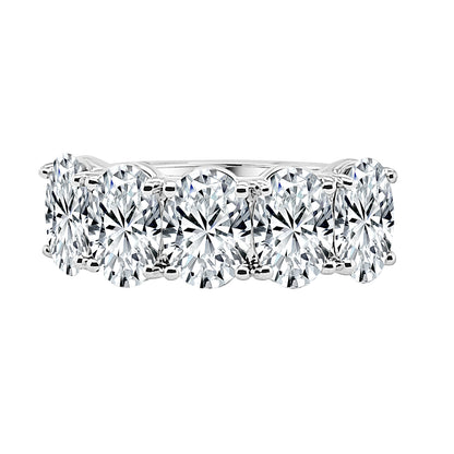 5 Stone Oval Lab Diamond Wedding Band in 14K White Gold - 3.50 Carats