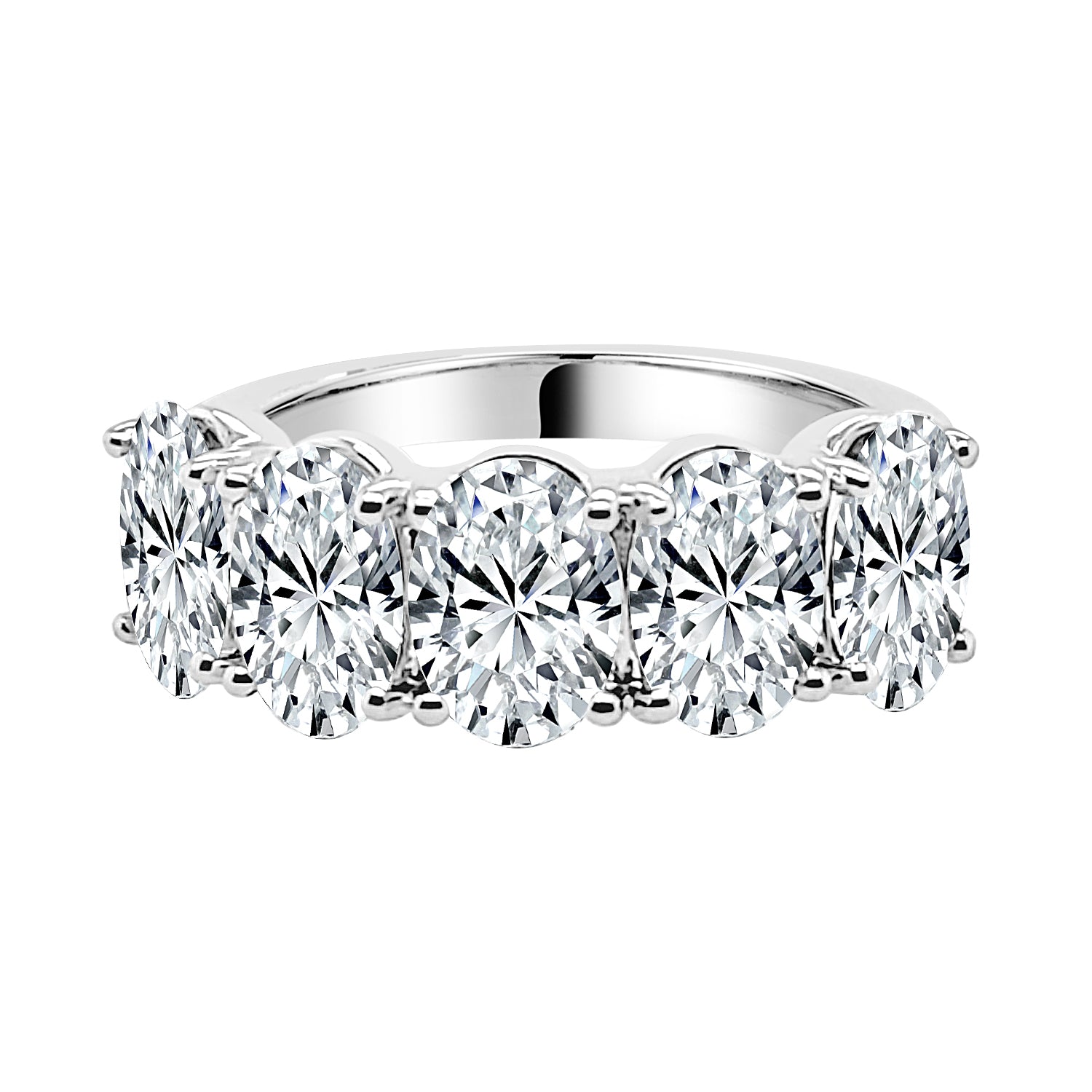 5 Stone Oval Lab Diamond Wedding Band in 14K White Gold - 3.50 Carats