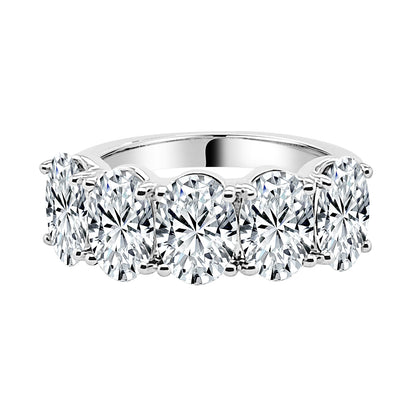 5 Stone Oval Lab Diamond Wedding Band in 14K White Gold - 3.50 Carats