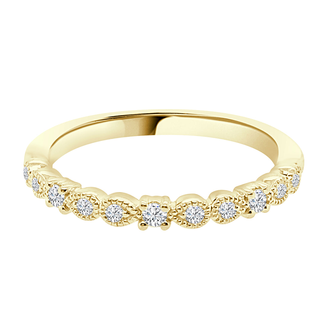 14K Yellow Gold Alternating Pear and Round Diamond Wedding Band - 0.18 Carats