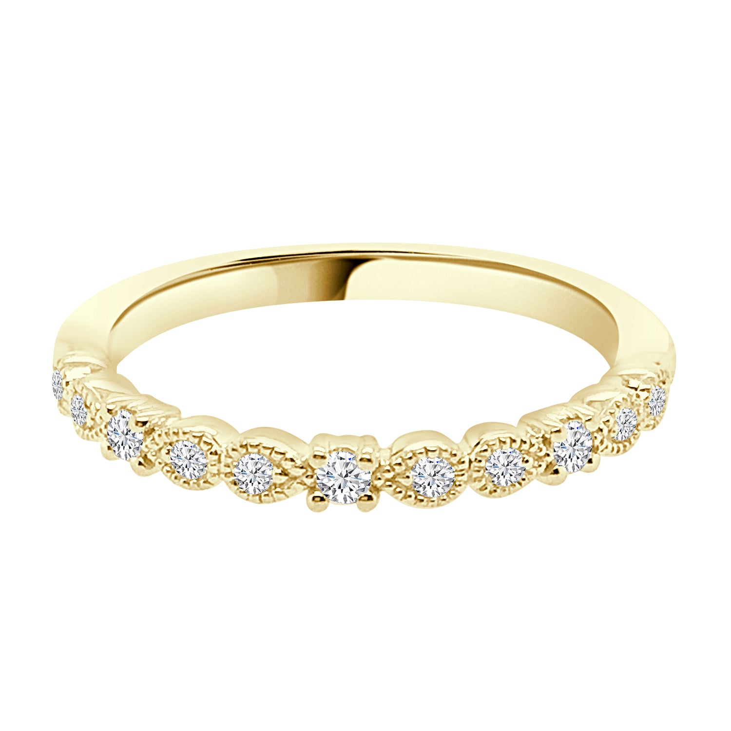 14K Yellow Gold Wedding Band with Alternating Pear and Round Natural Diamonds (0.18 ct)