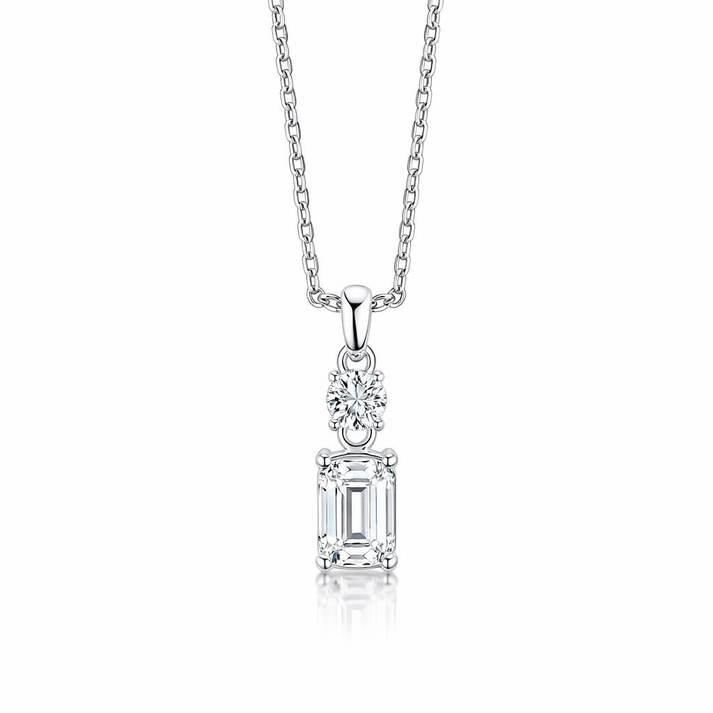 14 Karat White Gold Necklace with Emerald Cut Pendant