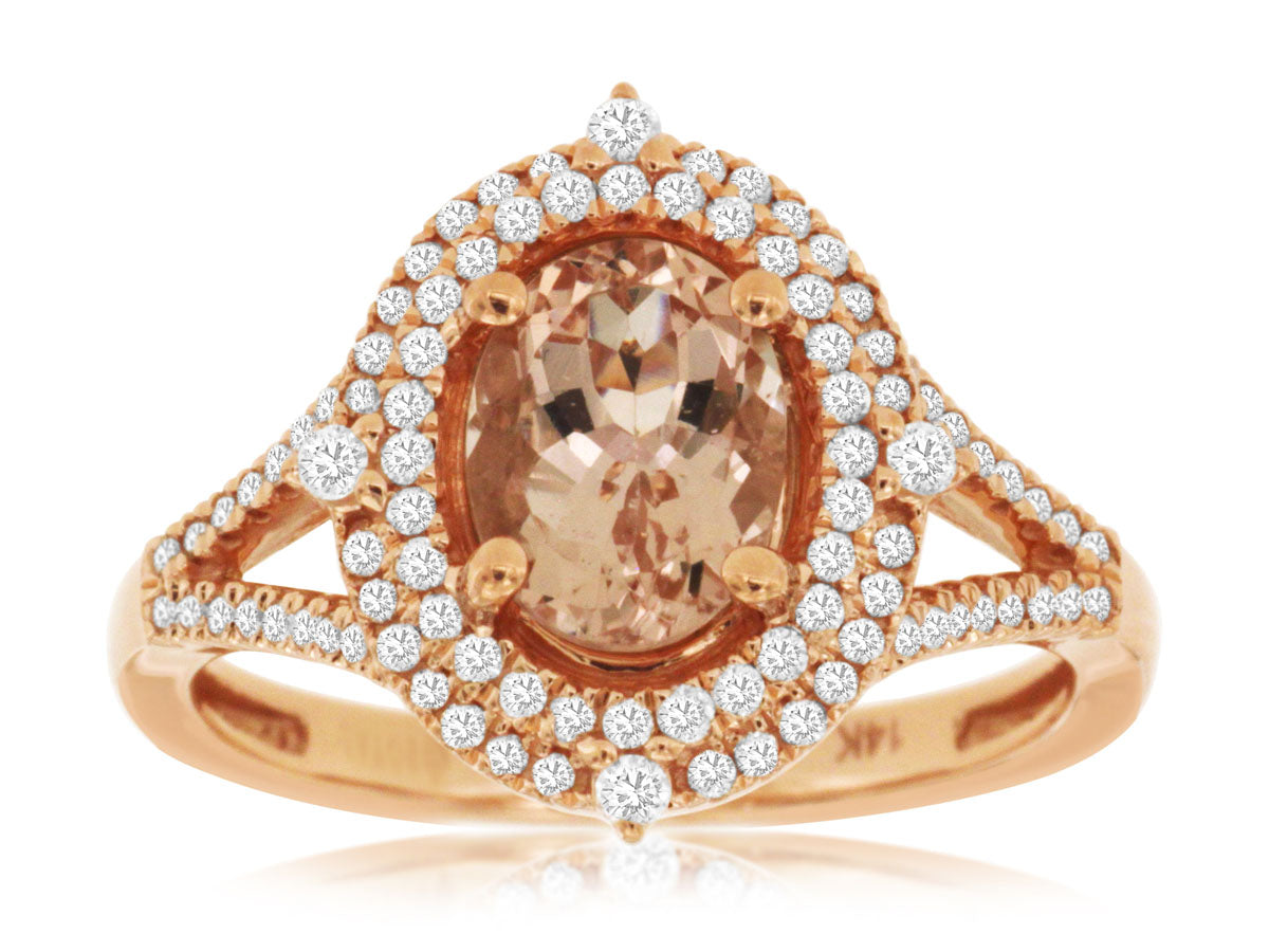 Sure, here is a product title using the keywords provided: 

1.00 Carat Morganite and Diamond Oval Ring in 14 Karat Rose Gold