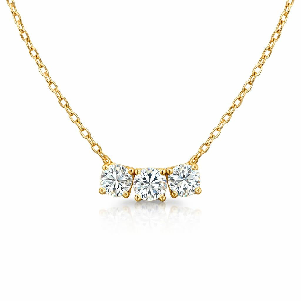 Elegant Three Stone Necklace in 14 Karat Yellow Gold