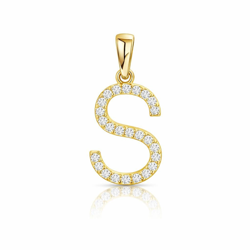 14K Yellow Gold Diamond Initial S Necklace Pendant