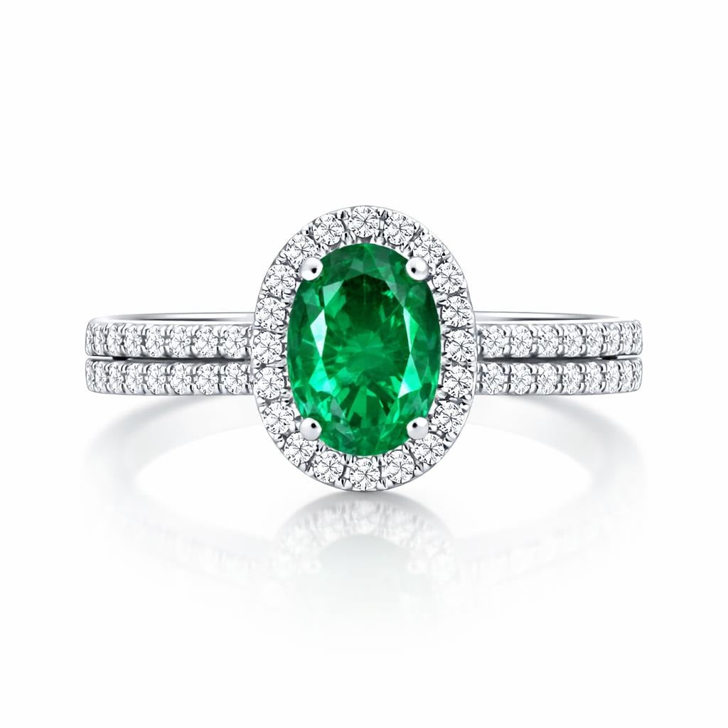 Halo Double Row Diamond Shank Ring in 14 Karat White Gold
