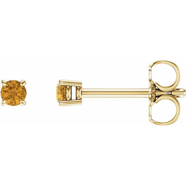 14 Karat Yellow Gold Citrine Solitaire Studs - Birthstone Elegance