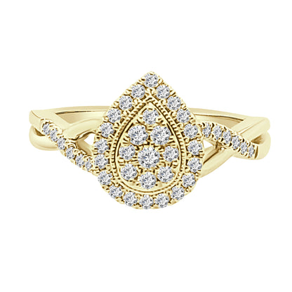 10K Yellow Gold Twist Cluster Pear Engagement Ring with 0.33ct Natural Diamond