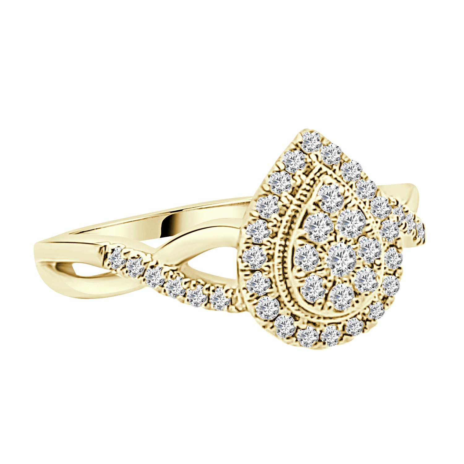 10K Yellow Gold Twist Cluster Pear Engagement Ring with 0.33ct Natural Diamond