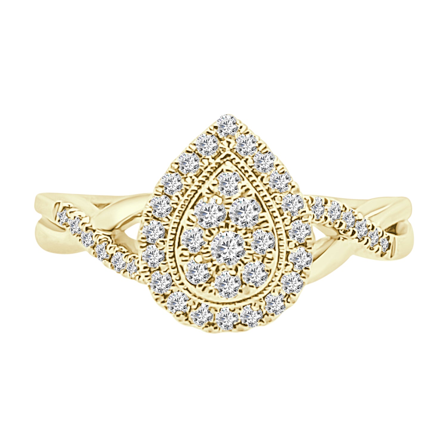 10K Yellow Gold Twist Cluster Pear Engagement Ring with 0.33ct Natural Diamond