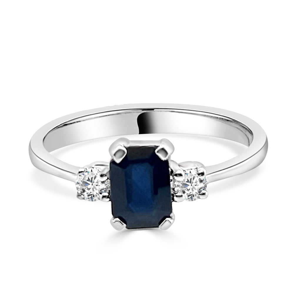 Blue Sapphire and Diamond 14 Karat White Gold Ring with Oval Shape - 1.15 Carat