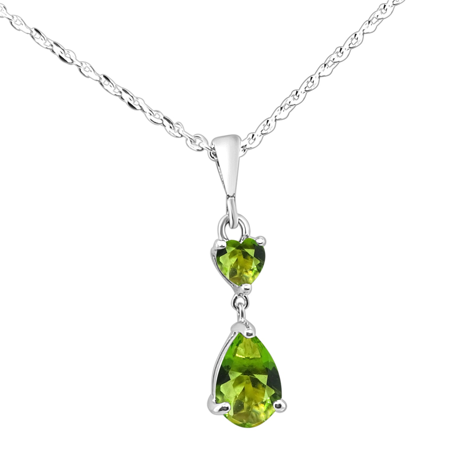 Sterling Silver Heart &amp; Pear Drop Necklace with Natural Diamond Round Shape 2.52