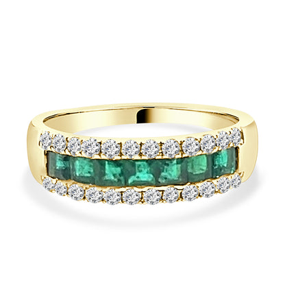 14 Karat Yellow Gold Emerald Ring Set with 0.77 Carat Stone