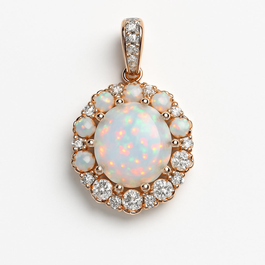 Opal Estate Floral Pendant Necklace in 14 Karat Yellow Gold